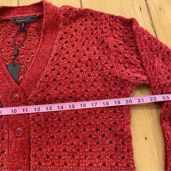 BCBG Women's Cardigan Red Sweater See through Cozy New size small - Picture 10 of 13